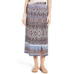 Nic + Zoe Faux Wrap Skirt Midi Moroccan Print Elastic Waist Women's Petite Large